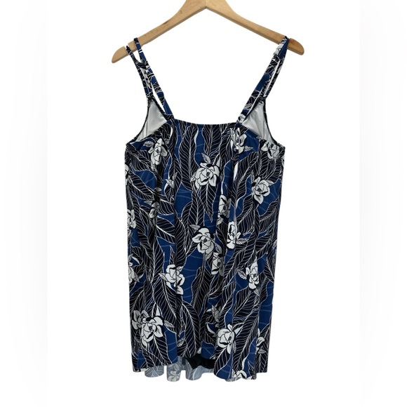 Swim Solutions Blue Floral One Piece Swimsuit Tummy Control Tankini Size 18W - Picture 4 of 13